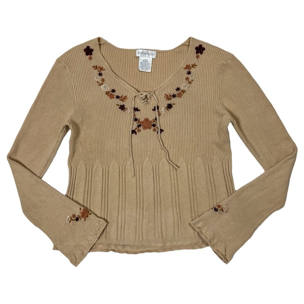 Vintage Floral Embroidered Knit Sweater